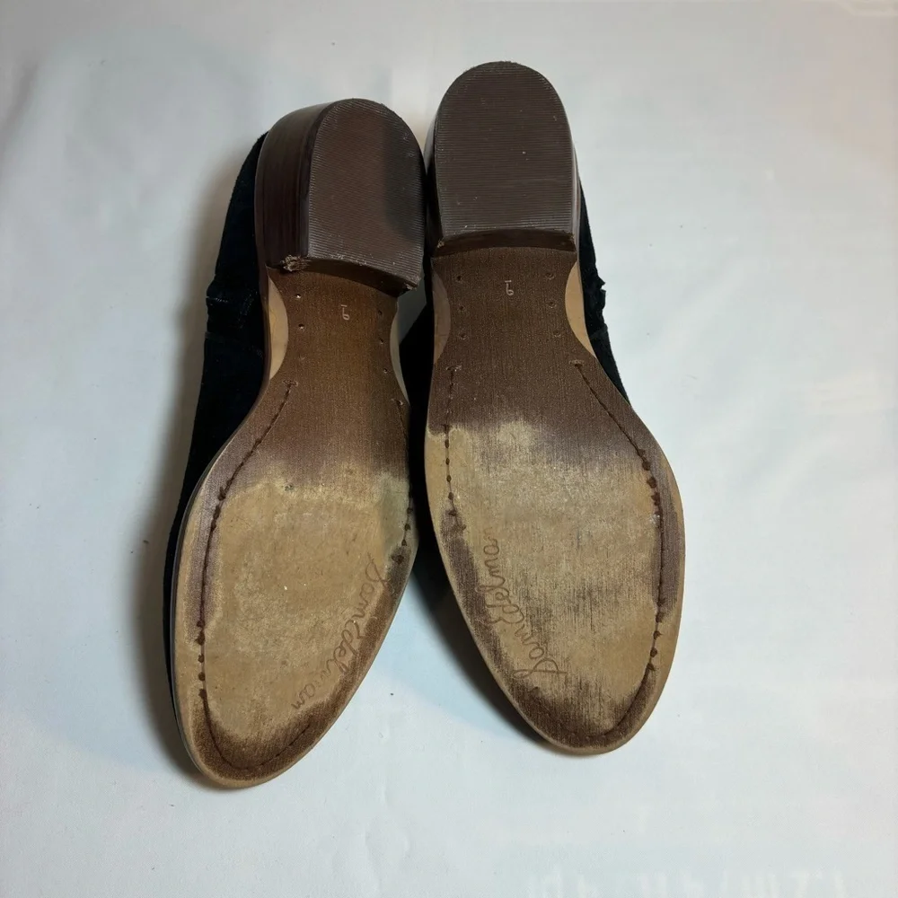 SAM EDELMAN Sz 9 Suede Booties Brown Stacked Heel Almond Toe Low Top Ankle Boot - Picture 6 of 9